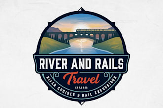 design river and rails travel logo