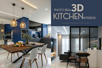 design and render photorealistic 3d kitchen interiors