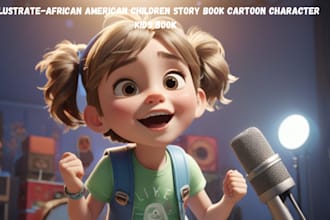 illustrate african american children story book cartoon character kids book