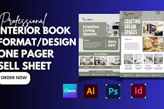 design, format interior book, one pager, sell sheet, canva magazine, low content