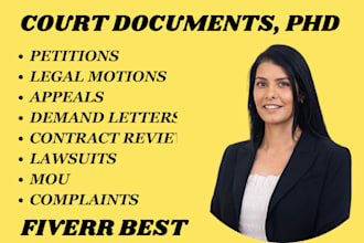 be lawyer for court motions, lawsuits, complaints, petitions or demand letter