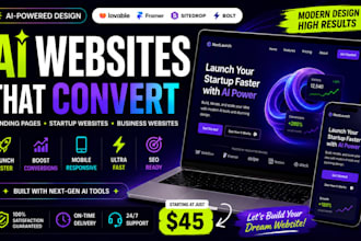 design a modern ai landing page website using lovable, framer, sitedrop, bolt ai