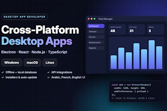 develop a cross platform desktop app with electron js, react and node js