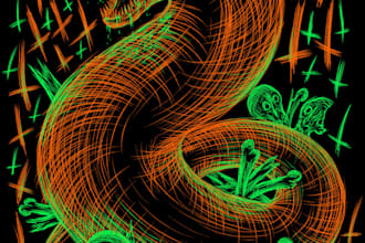 vibrant neon fantasy illustrations with a dark aesthetic