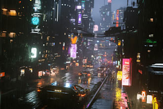 make a futuristic and detail cyberpunk city illustration