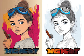 convert image to vector, cartoon, detailed line art