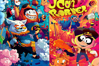 create cartoon doodle art illustration for your project