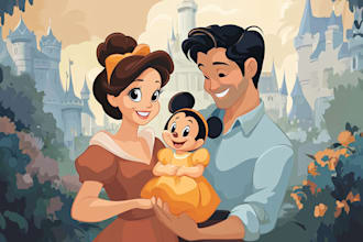 design a professional disney family portrait