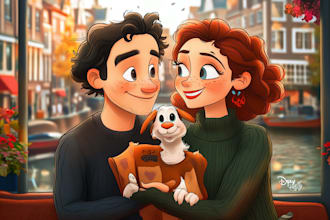draw cartoon disney couple portrait