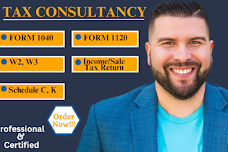 prepare tax return forms 1120, 1040 and schedule c, w2,