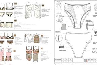 design lingerie tech pack , swimwear, resort wear cad fashion flats, tech pack