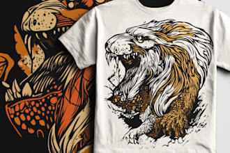 create animal linocut tshirt design for brands