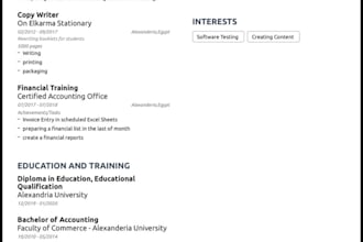 build professional profile , resume , cover letter