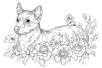 do stunning line art pet tattoo design with flowers