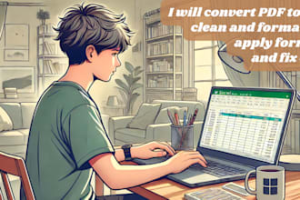 convert PDF to excel, clean and format data, apply formulas, and fix errors