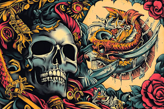 create traditional or old school tattoo for t shirt design