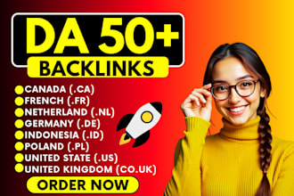 build da 50 plus canada ca, dutch nl, german de, uk, usa dofollow SEO backlinks