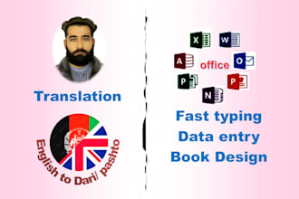 do translation persian pashto typing data entry and book design
