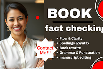 fact check, book rewrite, check grammar manuscript editing and plagiarism check