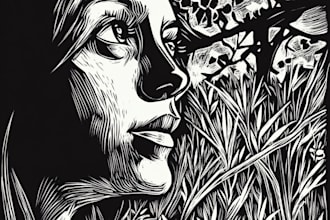 draw a portrait linocut technique