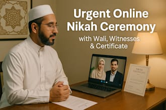 urgent online nikah ceremony with wali, witnesses, certificate