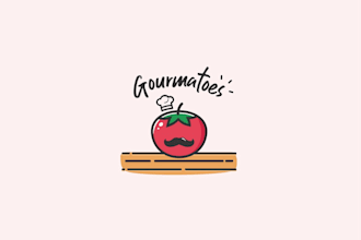 design a modern and abstract tomatoes gourmatoes logo