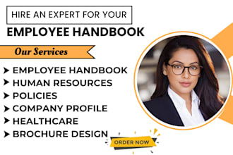 design company profile, employee handbook, brochure, booklet, layout and report