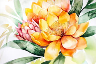 do watercolor botanical illustration of flowers and fruits