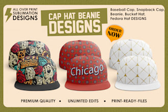 design custom illustrated hats, caps, and beanies with mockups