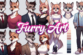 draw furry art, fursona, anthro and original character in colorful anime style