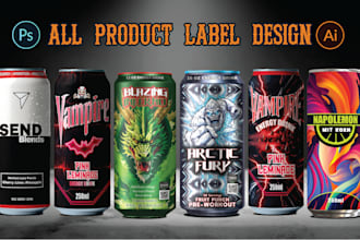 creative energy drink label, beverage, beer, juice, soda can label design