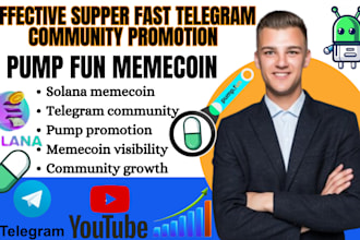 super grow your solana memecoin telegram community with pump fun promotion, yt