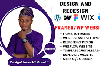 create wordpress site elementor pro, wix, shopify website figma to framer site