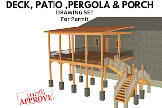 draw deck, patio,pergola and porch  drawing set for permit