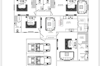 draw architectural floor plan, house plan, blueprint, site plan, in autocad