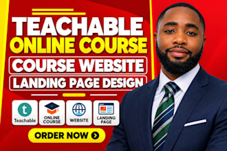 setup teachable online course, teachable course website, landing page design