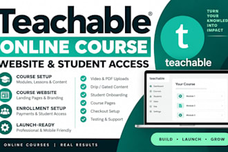 set up teachable online course, course website and student access, online course