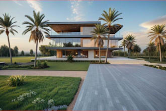 present high end environment render, landscape design,house elevation,garden,skp