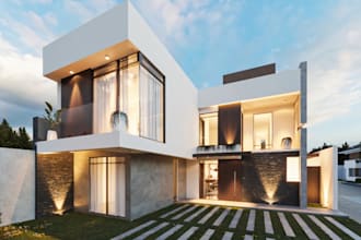 renovate 3d modern villa,facade, house exterior, interior, minimalist cgi render