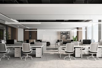 render 3d cgi office interior design, exterior with photo realistic rendering