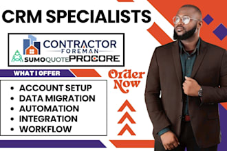 setup workflow templates migrate data on procore acculynx contractor foreman crm
