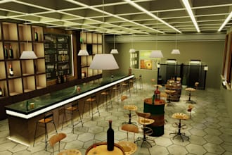 do 3d pubs interior design, 3d interior coffee bar