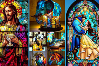 draw stained glass glass art, fantasy art, pixel mosaic stained glass book cover