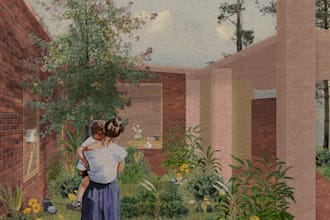 create architectural collage style illustration