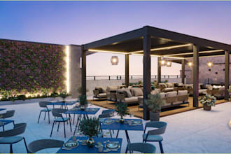 remake 3d restaurant patio, outdoor pergola, coffee shop,bar café design,vr tour