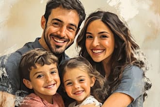 draw realistic family portrait, couple or group from photo