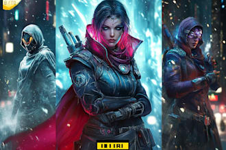 create sci fi character art and sci fi art, or concept art