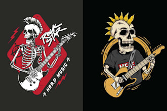 design music skeleton guitar logo with illustration