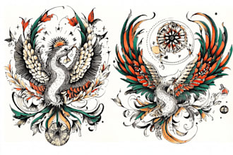 design line art traditional tattoo and tshirt design