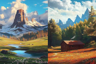 create a realistic landscape or background illustration for game, book, project